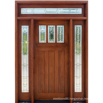 Mahogany Solid Wood Door with Glass Side-Lite and Transom